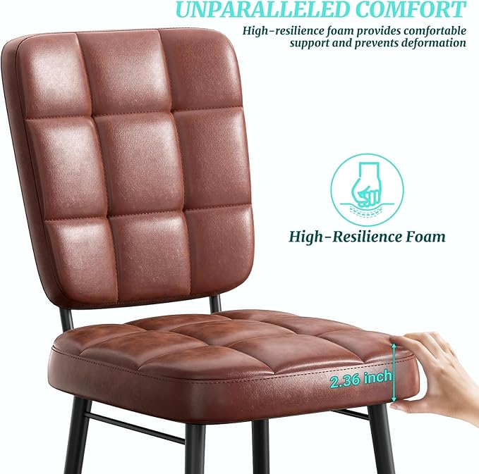 Leather Dining Chairs Set of 4, Upholstered Dining Room Kitchen Chairs with Thick Cushion, High Backrest, Metal Legs, Mid Century Modern Side Chair for Home Living Room Cafe Restaurant, Brown