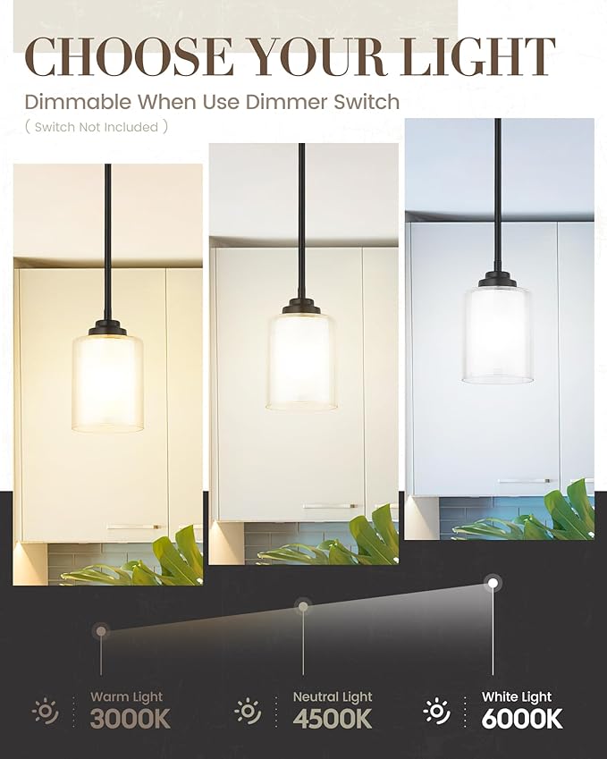 TENGXIN Modern Pendant Light, Matte Black Pendant Lights Kitchen Island,Farmhouse Pendant Lighting for Dining Room Bedroom Bar Office,TXPLBK02