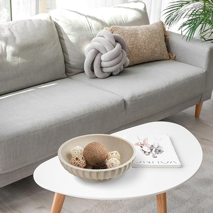 Large Decorative Bowl - Fruit Bowl for Kitchen Counter - Modern Decorative Bowl for Home Decor,Key Bowl for Entryway Table - Artificial Stone Beige