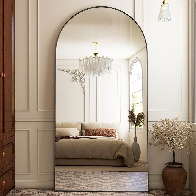 HARRITPURE 71"x30" Arched Full Length Mirror Free Standing Leaning Hanging Mounted Mirrors Aluminum Frame Modern Simple Home Decor for Living Room Bedroom Cloakroom, Gold