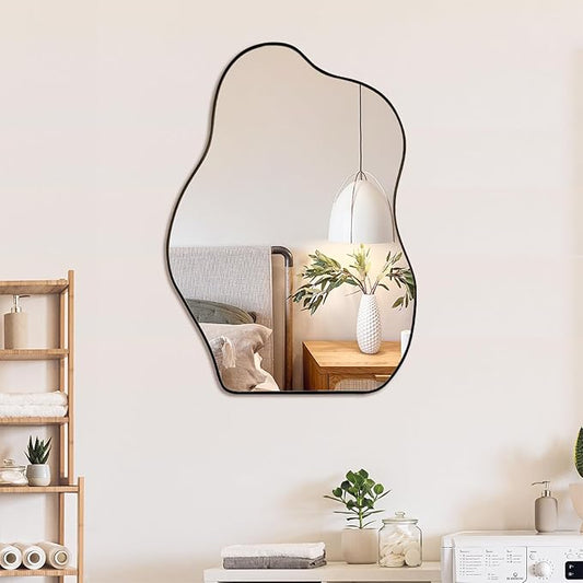 BOMINICA Irregular Wall Mirror Asymmetrical Mirror, Decorative Wall Mounted Mirror for Bathroom Living Room Entryway Bedroom Hallway (Black, 24" x 36")