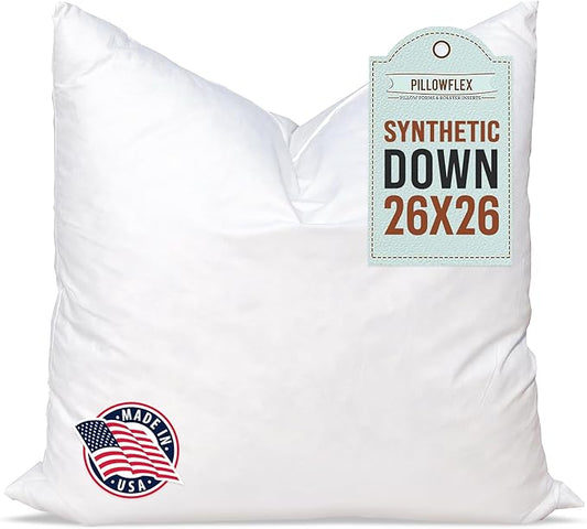 Pillowflex Synthetic Down Pillow Insert - 26x26 Down Alternative, Ultra Soft Large Square European Throw Pillow, Couch Euro Sham, Bed - 1 Decorative Form