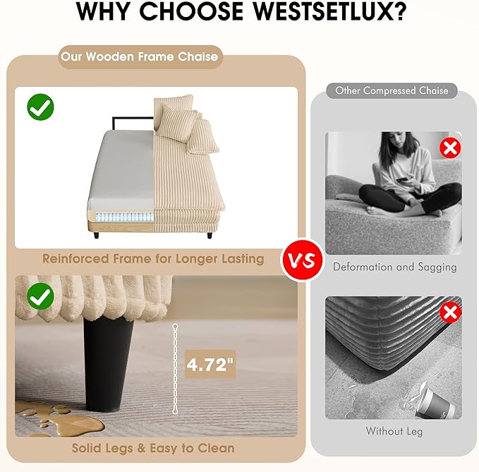 110" W Oversized Double Chaise Lounge Sofa Couch, Corduroy Sleeper Sofa Bed with Adjustable Backrest, Modern Upholstered Cloud Couch with Deep Seat & Pillows for Living Room, Khaki