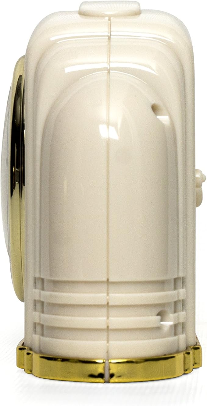 Crosley Vintage Art Deco Analog Alarm Clock, Quiet Sweep Non-Ticking, Automatic Dimmable Smart Light, Simple Controls, (Ivory)*