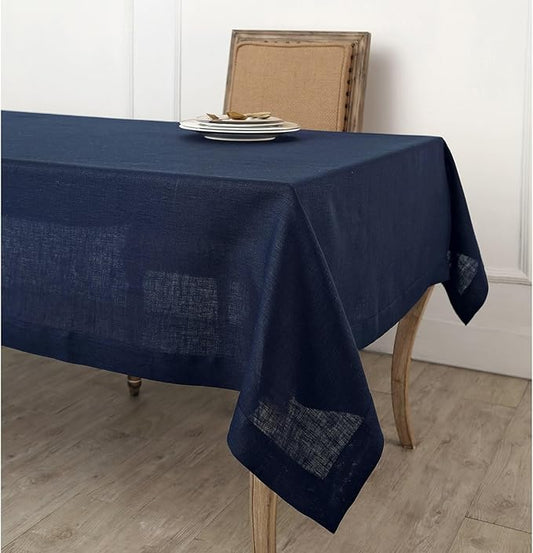 Solino Home Linen Navy Blue Tablecloth 60 x 132 Inch - 100% Pure Linen Rectangular Tablecloth - Machine Washable Table Cloth for Fall, Autumn, Thanksgiving, Christmas - Fete