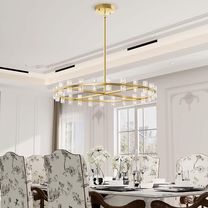 Dia 48inch Gold Chandelier,Large Wagon Wheel Chandelier,48-Lights Large Round Pendant Lighting Fixture for Dining Room,Living Room,Kitchen Island,Foyer