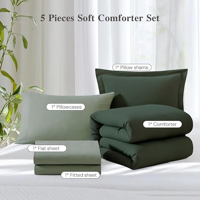 WRENSONGE Twin XL Comforter Set, 5 Pieces Soft Twin Size Comforter Sets- Deep Forest Twin Comforter, Fitted Sheet, Flat Sheet, 2 Pillow Shams, 2 Pillowcases, Warm Bedding Sets All Season