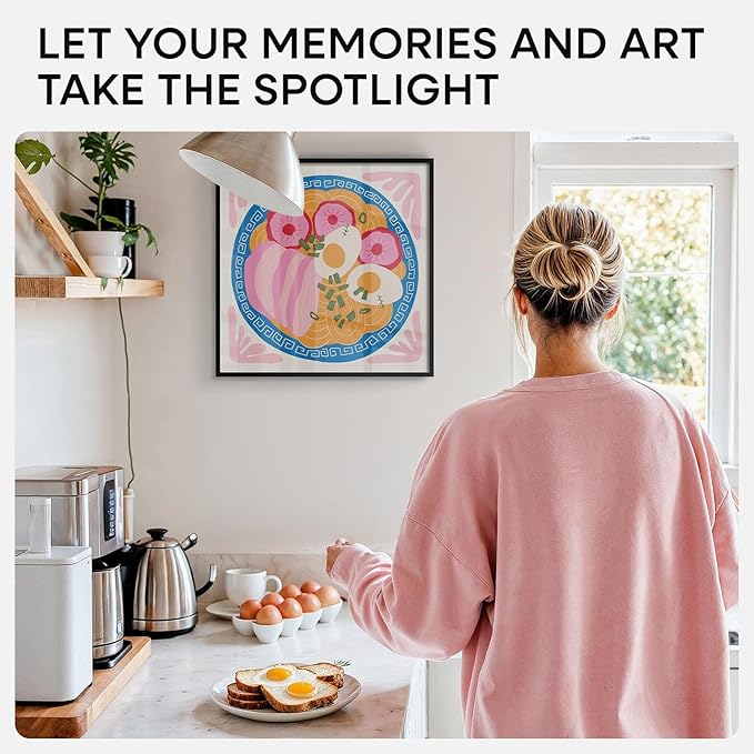 Homeforia 16x16 Picture Frame Black, High End Metal 16x16 Square Poster Frame Matted to 12x12 Print, 16 x 16 Black Frames with Mat 12 x 12 Photo, 16by16 Thin Frames, Tempered Glass, Wall Kit, Set of 4