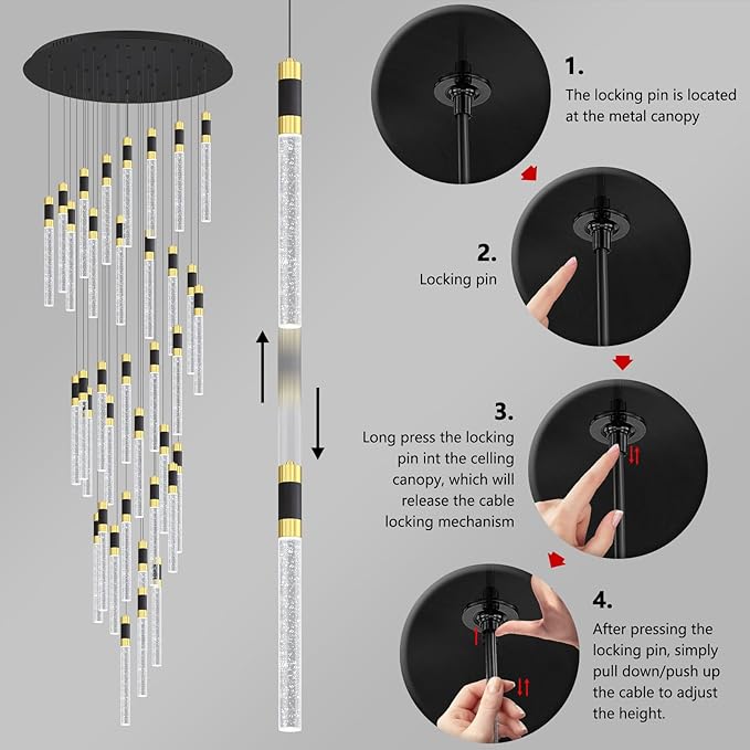 16 Foot High Ceiling Chandeliers for Living Room Entryway 32 Lights LED Lights Pendant Lighting with Dimmable Light Modern Crystal Ceiling Lights Dining Room Foyer Front Door Light