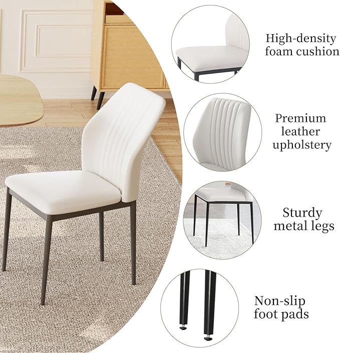 47.2'' Dining Table Set for 4,Modern Wood Dining Table,Leather Dining Chairs 4,Table and Chairs Set of 4,Ideal for Kitchen Dining Room (Cat Scratch Table + 4 White Chairs, 47.2")