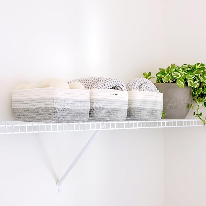 NaturalCozy 11.8"x8"x4.5” Rectangle Storage Baskets for Shelves 3 Pack | Cotton Rope Woven Small Baskets for Organizing | Small Storage Bins for Nursery, Bathroom, Closet, Shelf, Decorative, Gift