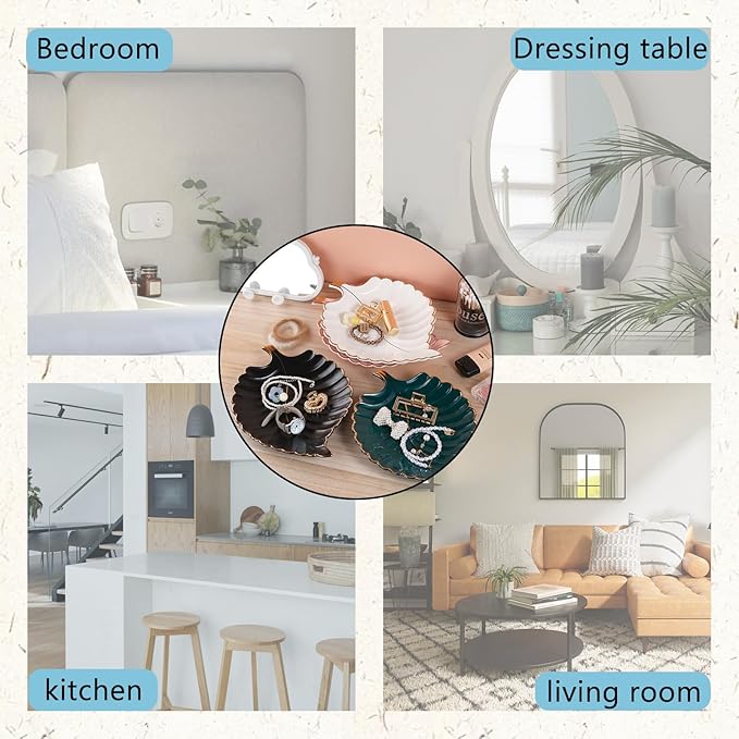 VanEnjoy Candy Dishes Decorative, Key Bowl for Entryway Table, Black Ceramic Bowl Decorative, Decorative Bowl for Keys, Leaf Jewelry Plate Tray