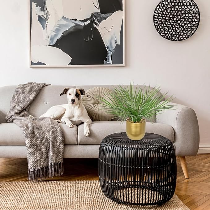 Hollyone Large Artificial Potted Plants Fake Palm Plants 13" Faux Tropical Palm Plant Tree in Gold Metal Pots for Home Room Office House Indoor Decoration