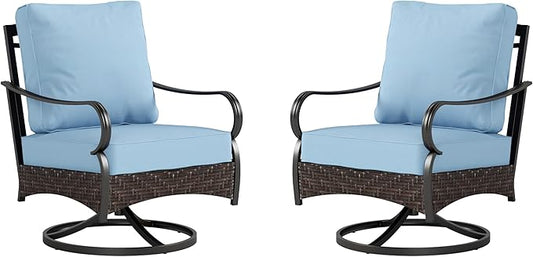 Swivel Patio Sofa Chairs - 2 PCS Outdoor Swivel Rocker Armchairs, Patio Seating with High Back Deep Seat for Porch Deck Balcony