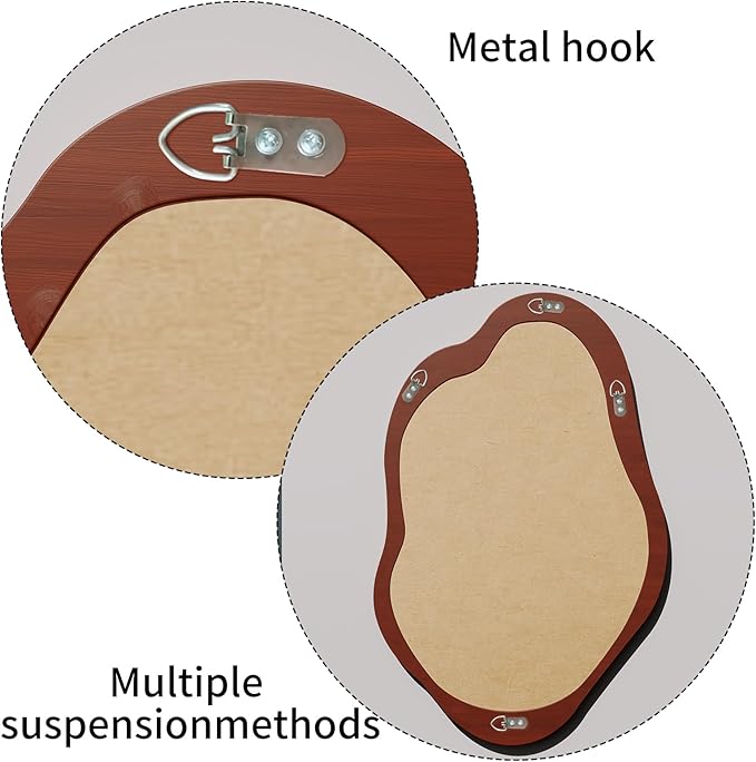 Wavy Cloud Mirror - Irregular Wall Mirror With Wood Frame, Modern Decorative With Hanging Hooks, Asymmetrical for Bedroom Living Room Entryway (Walnut, 41'' 28'')