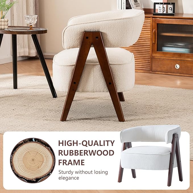 Kidol & Shellder Mid Century Accent Chair Comfy Fabric Modern Accent Chairs Upholstered Lounge Reading Armchair with Thicken Seat Cushion Wood Frame for Living Room,Bedroom, Reading Room （White）