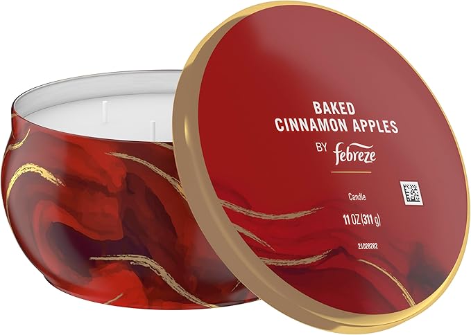 Febreze Scented Candle, Baked Cinnamon Apples Scent, 11 oz 4 Wick Candle, Single Pack