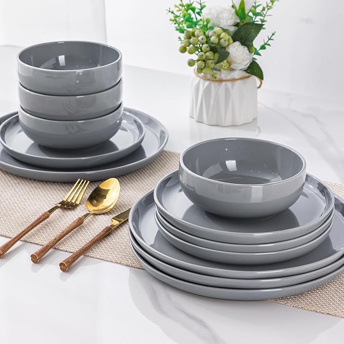 GBHOME Ceramic Dinnerware Sets for 6, 18pcs Stoneware Plates and Bowls Sets, Handmade Chip and Scratch Resistant Dishes Set, Dishwasher & Microwave Safe