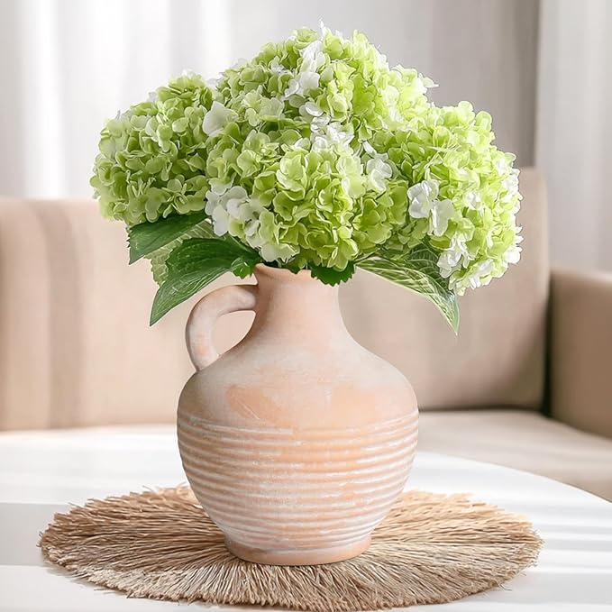 Ceramic Flower Vase with Handle, 6 inch Rustic Terracotta Vase, Vintage Clay Pottery, Farmhouse Decor, House Decorations for Home, Living Room, Bedroom, Entryway, Kitchen Decor
