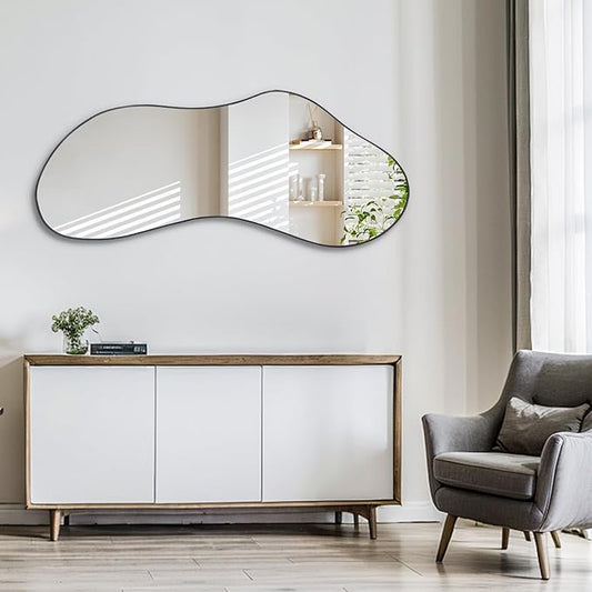 Irregular Shaped Mirror, 47.25"x20.8" Asymmetrical Mirrors, Modern Waved Decorative Mirror for Living Room Bathroom Bedroom Entryway Fireplace