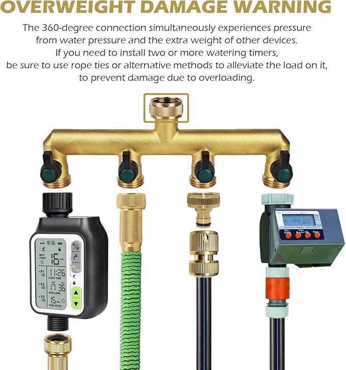 Gleiven Garden Hose Splitter, 3/4" Tap T Splitter, T-Shape Valve, 4-Way Tap Connector with Individual On/Off