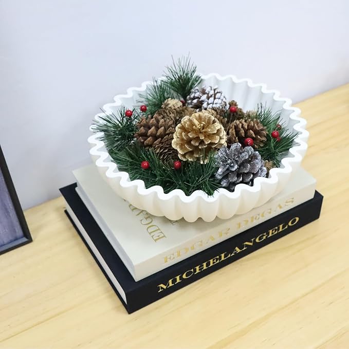 Decorative Bowl for Home Decor - White Large Decorative Fruit Bowls for Coffee Table - Scalloped Ruffle Centerpiece key Bowl for Entry Table - Morden Round 10" Aesthetic Decor