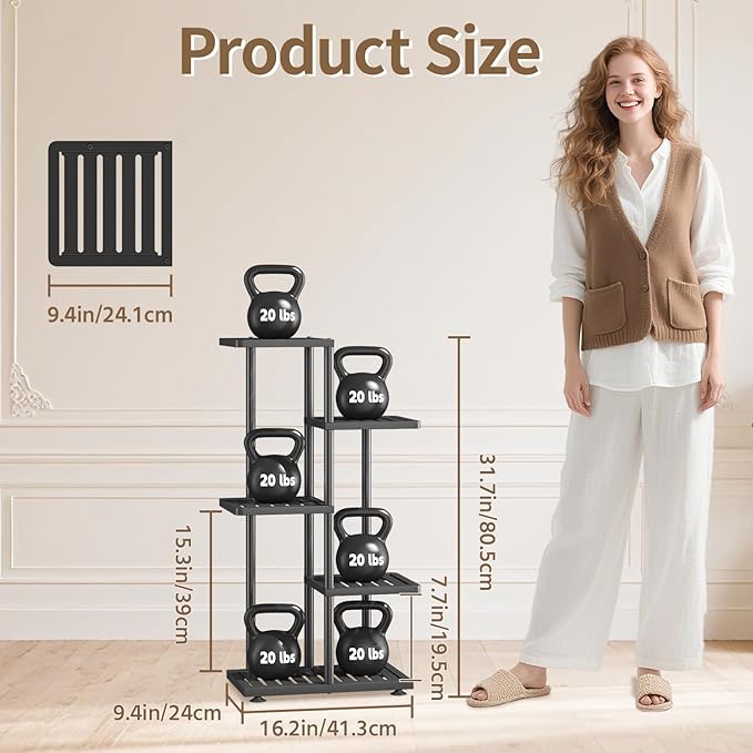 LASZOLA 4 Tier Plant Stand Indoors Outdoors for Large Heavy Duty Planter, Black Metal Tall Flower Holder Rack with Multiple Shelf for Modern Patio Corner, Vertical Organizer, Weather Resistant Bracket