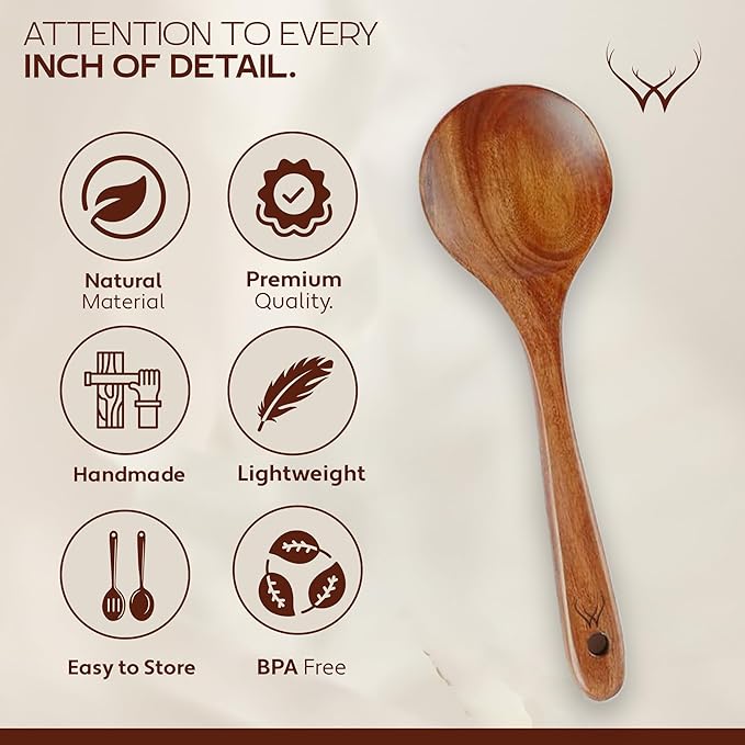 12 Pcs Wooden Cooking Utensils Set – Luxury Wooden Kitchen Utensils with Holder, Versatile Wooden Spoons for Cooking & Durable Teak Wood Utensil Set for Modern Home - Cooking spoons with Spatula