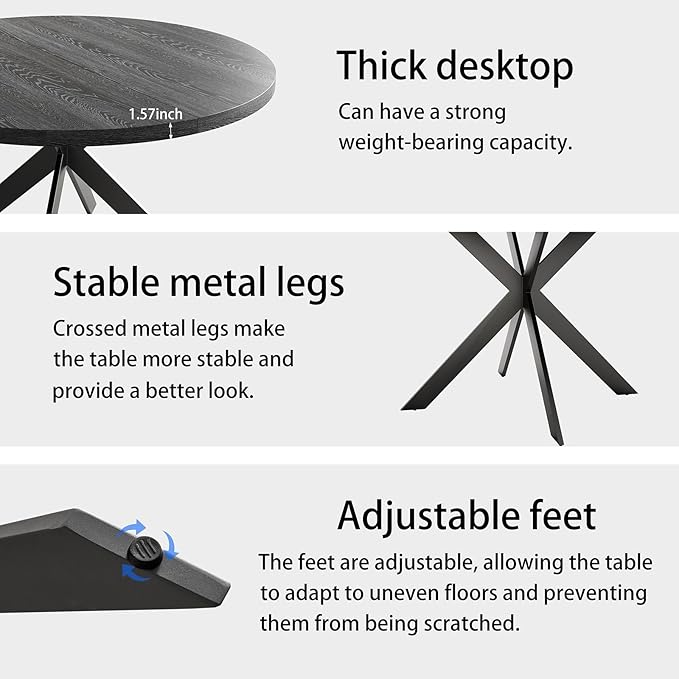 45.3" Round Dining Table Set for 4, Wooden Round Dining Table with Chairs for 4-6 Person, w/Metal Legs, Coffee Table for Kitchen Dining Room, Living Room, Office