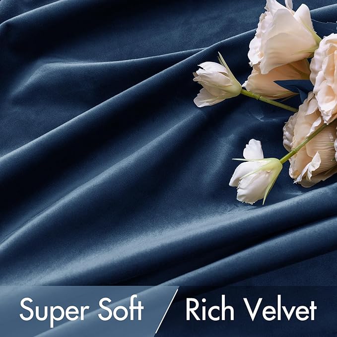 MIULEE Navy Blue Velvet Curtains 84 inches - Luxury Blackout Curtains for Bedroom Living Room Thermal Insulated Super Soft Window Drapes Rod Pocket & Back Tab, W52 x L84 inches, 2 Panels