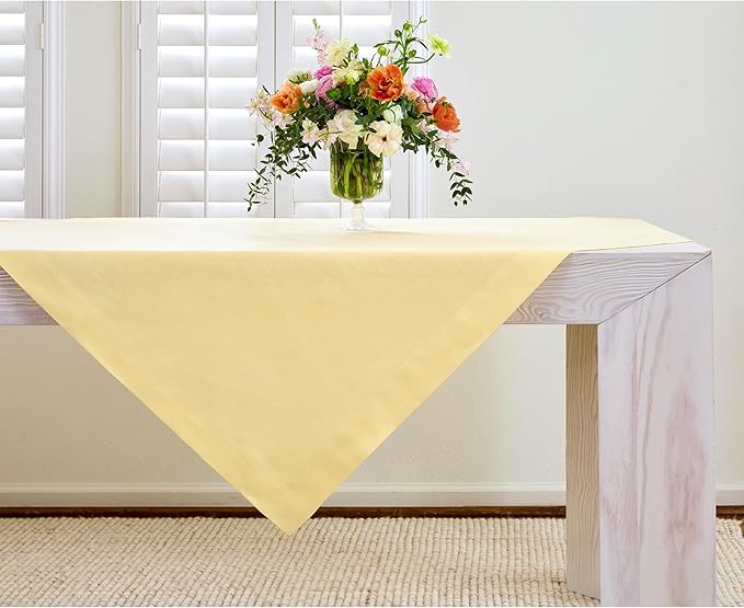 Solino Home Linen Tablecloth 52 x 52 Inch - 100% Pure Linen Golden Straw Square Tablecloth - Fete, Machine Washable Table Throw for Fall, Autumn, Thanksgiving