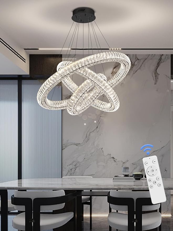 3 Rings Crystal Chandeliers for Living Room Black Chandelier High Ceiling Chandeliers for Foyer LED Dimmable3000-6000K D32+D24+D16