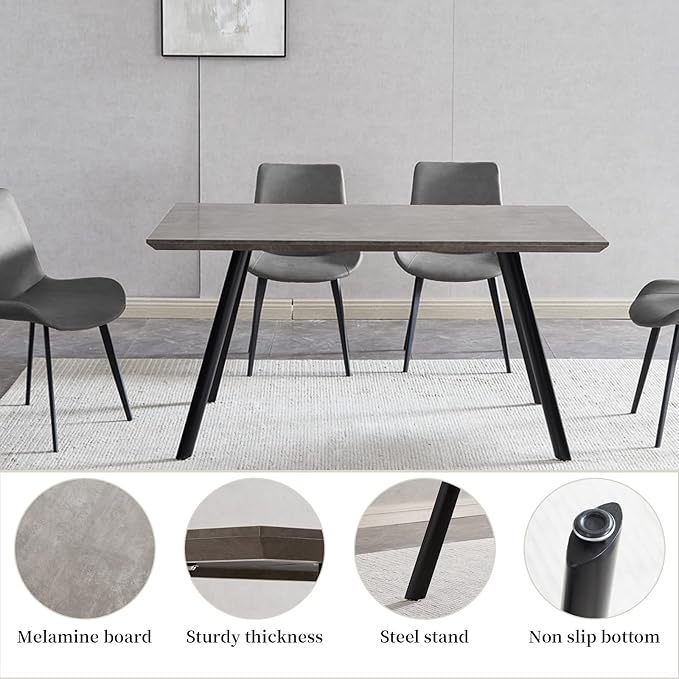 ZckyCine 46.5-inch 6-Person Dining Table Set: Rectangular Table with 6 Modern Leather Chairs, Metal Frame and Wood Combo, Ideal for Home Kitchens and Dining Rooms (7-Piece Set)