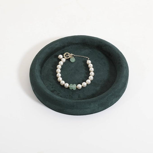 GemeShou Round Jewelry Organizer plate, Top Microfiber velvet Jewerly display tray, Empty Jewelry showcase tray for Necklace Bracelet Ring Earring display stand holder (Green-Small, 5.9 x 5.9 in)