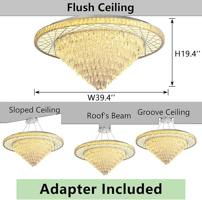 Large Chandelier for Living Room High Ceiling Modern Crystal Ceiling Chandeliers Light for Dining Room Entryway Lights with 90W LEDs Dimmable Bulbs Silver Lighting Fixtures