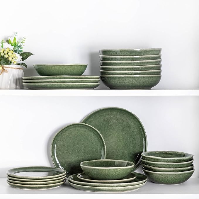 AmorArc Ceramic Dinnerware Sets,Handmade Reactive Glaze Stoneware Plates and Bowls Set,Highly Chip and Crack Resistant | Dishwasher & Microwave Safe Dishes Set,Service for 8 (24pc)