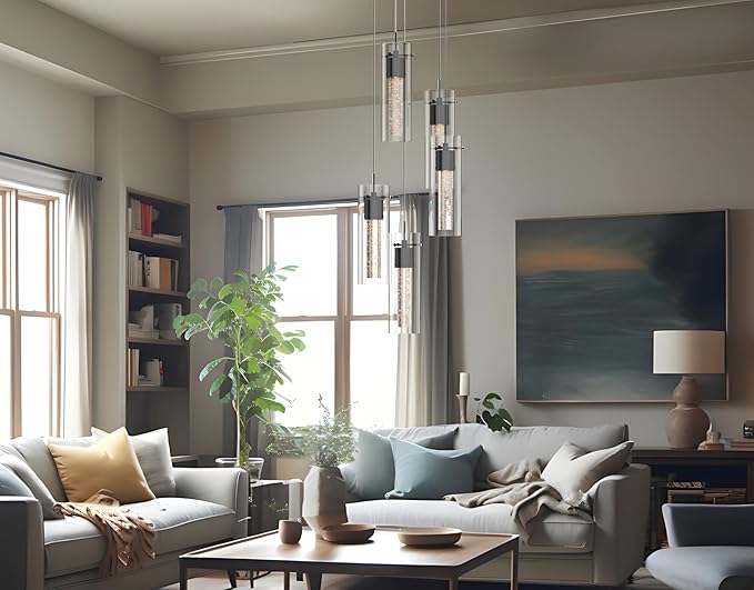 Alice 5-Light Chandelier Pendant Ceiling Light, Integrated Led and Bubble Glass, for Kitchen Island, Hallway, Entryway, Passway, Dining Room, Bedroom, Balcony Living Room (Black)