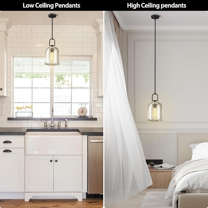 Crystal Black Pendant Light Fixtures, Modern 8inch Pendant Lights Kitchen Island, Island Lights for Kitchen,Crystal and Black Pendant Light, Indoor Pendant Lighting,E12 Bulb Included