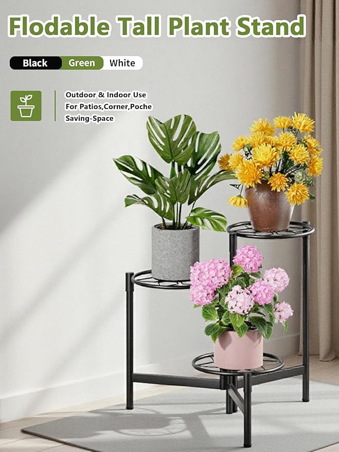 Tiered Plant Stand Outdoor 3 Tier Indoor Metal Flower Shelf for Multiple Plants Corner Tall Flower Holders for Patio Garden Living Room Balcony Bedroom Black Diamond
