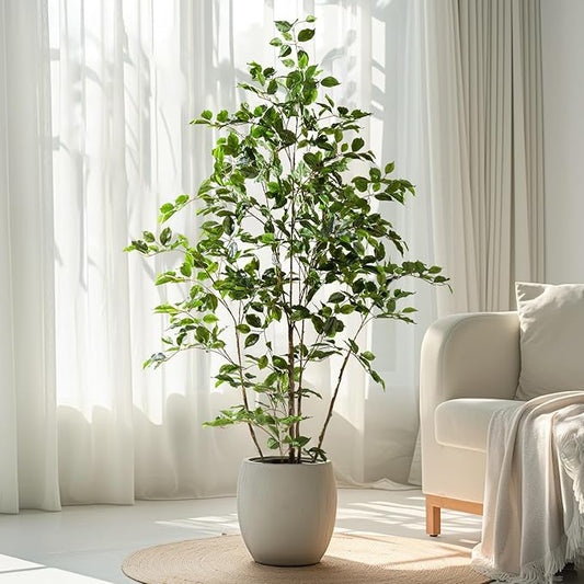 Artificial Ficus Tree Indoor 5ft, Large Potted Faux Tree with Realistic Silk Leaves & Trunk for Home Office, Living Room Corner Decor