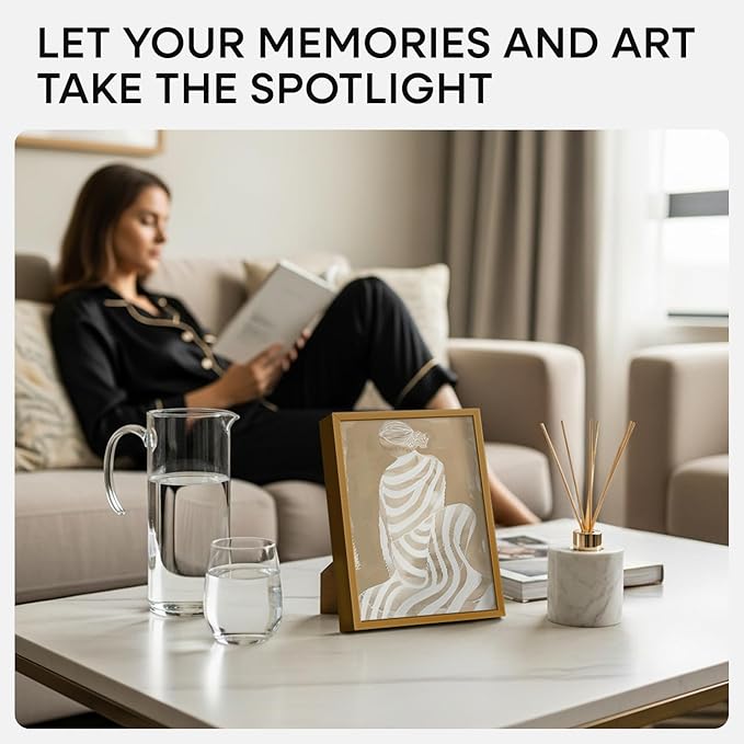 Homeforia Bronze Picture Frames 8x10, High End Metal 8 x 10 Photo Frame with Mat 5 x 7 Art, 10x8 Brass Frame Matted to 5x7 inch Print, 8by10 Wall or Tabletop Frames, Tempered Glass, Wall Kit, Set of 4