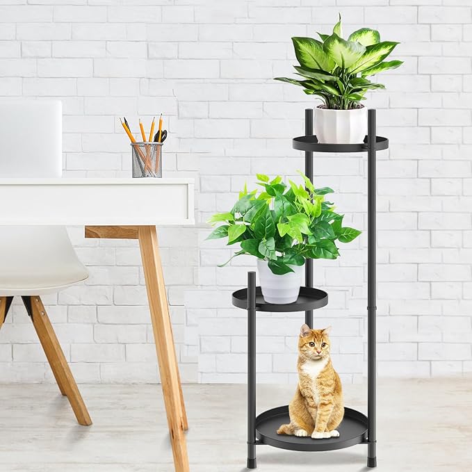 3 Tier Plant Stand Indoor Tall, Black Metal Corner Plant Stands for Indoor Multiple Plants, Flower Pot Stands Outdoor Holders Plant Shelf Display Rack for Garden Balcony Patio Living Room
