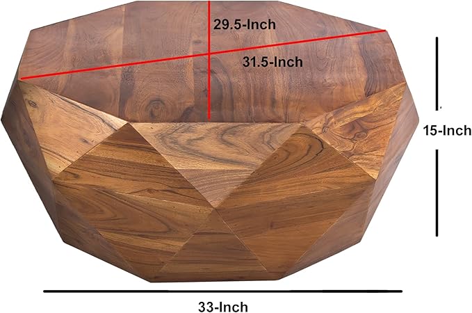 The Urban Port 33-Inch Diamond Shape Acacia Wood Coffee Table with Smooth Top, Dark Brown
