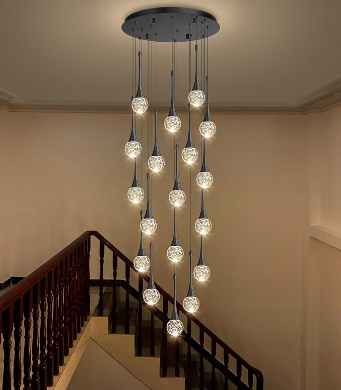 18 Light Modern Glam Crystal Chandelier for High Ceiling LED Dimmable Ceiling Pendant Light Staircase Foyer Enterway Living Room Chandelier Lighting Antique Black