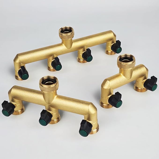 Gleiven Garden Hose Splitter, 3/4" Tap T Splitter, T-Shape Valve, 4-Way Tap Connector with Individual On/Off