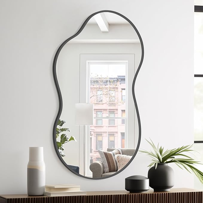 WallBeyond Irregular Wall Mirror – Asymmetrical Mirror with Aluminum Alloy Frame, Decorative Wall Mirror for Living Room, Bedroom, Bathroom, and Entryway 36" H x 20" W (Black)