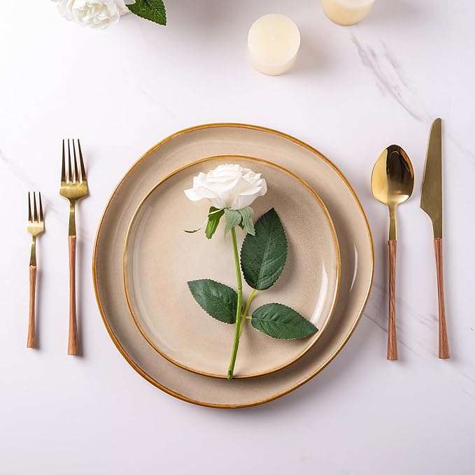 AmorArc Ceramic Dinnerware Sets,Handmade Reactive Glaze Stoneware Plates and Bowls Set,Highly Chip and Crack Resistant | Dishwasher & Microwave Safe Dishes Set,Service for 6 (18pc)