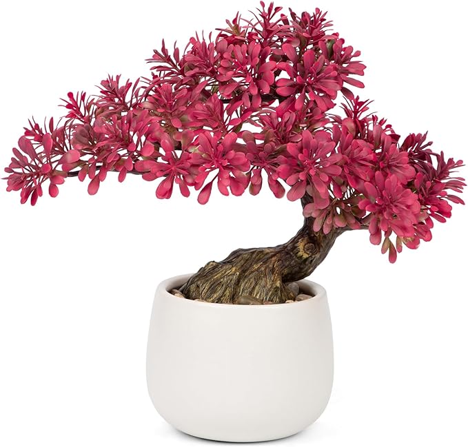 Pink Bonsai Tree Juniper Faux Plants Indoor Pink Fake Plants Decor with Ceramic Pots for Home Table Office Desk Bathroom Shelf Bedroom Living Room Farmhouse Decorations