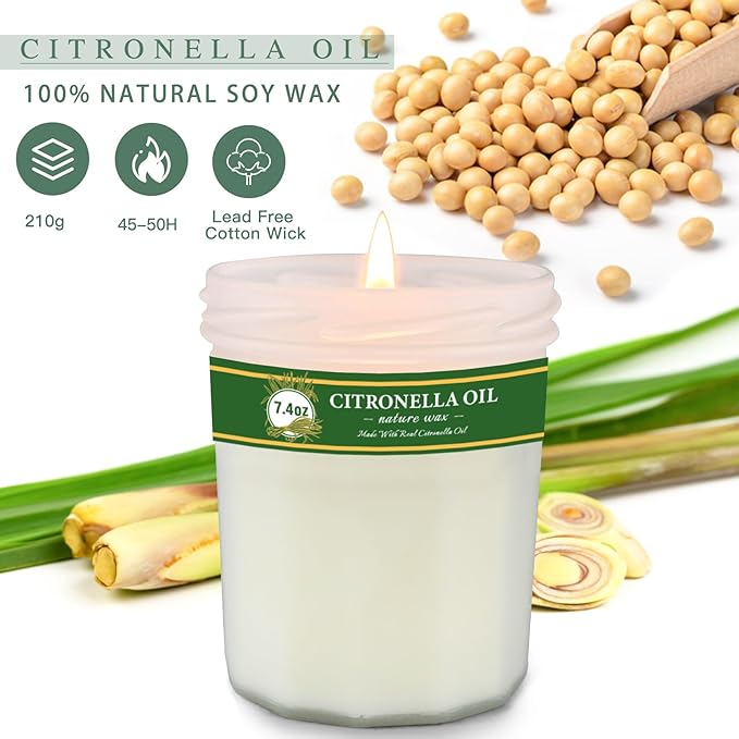 Citronella Candles Outdoor, 4 Pack 29.6oz Natural Soy Wax Citronella Candle up to 200 Hours Burning, Fresh Citronella Oil Candles Sets Summer Gifts for Garden, Patio, Yard, Balcony BBQ, Camping