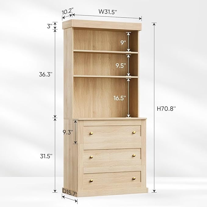 Vyre 71" Farmhouse Kitchen Pantry Cabinet Set of 4, Brown Freestanding Coffee Bar Hutch with Drawers & Adjustable Shelves, Large Storage Cabinet with Microwave Stand for Living Room & Kitchen